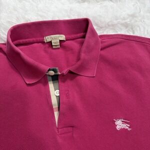 BURBERRY Nova Check Piqué Polo Shirt Mens Medium Pink Golf L Pickleball Colorful